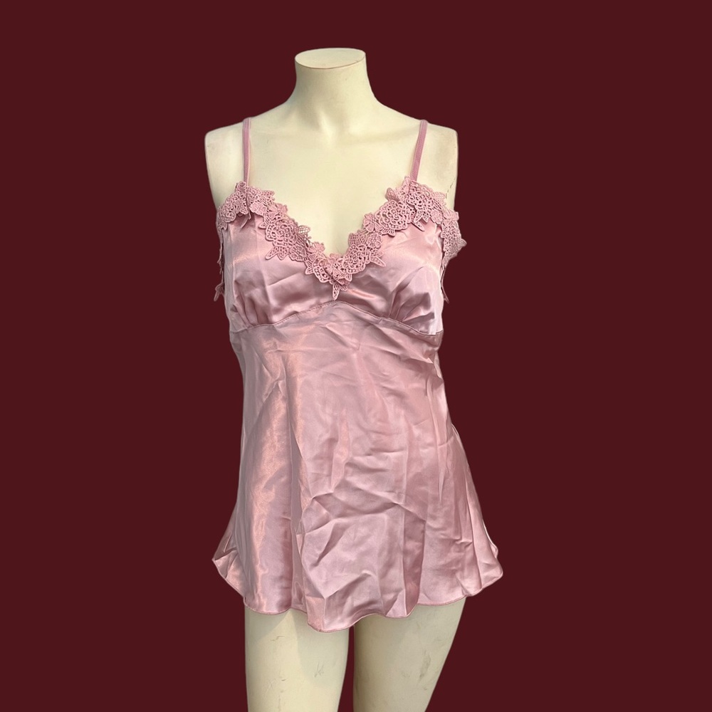 Womens Size Small Camisole Tank Top nylon mauve rose pink lace trim